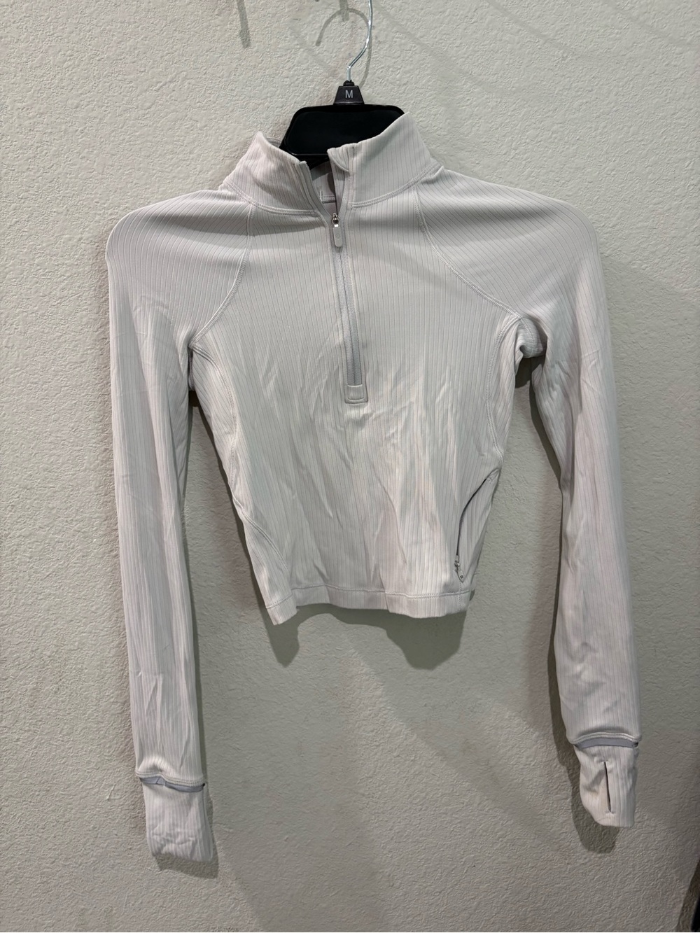 lululemon athletica Light Gray Ribbed Quarter-Zip Crop Pullover